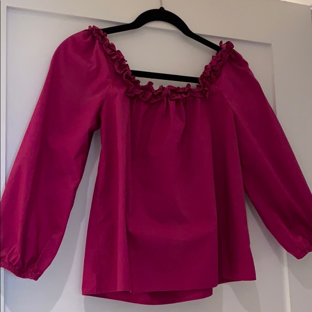 J. Crew Petite Ruffle Penny Top in Dark Peony